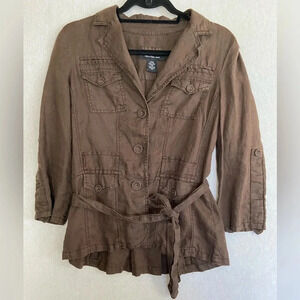 Calvin Klein 100% linen belted button lightweight  jacket coat Sz S